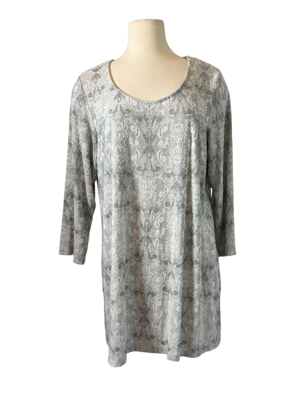 Rose & Olive Grey Patterned Scoop Neck 3/4 Sleeve Tunic